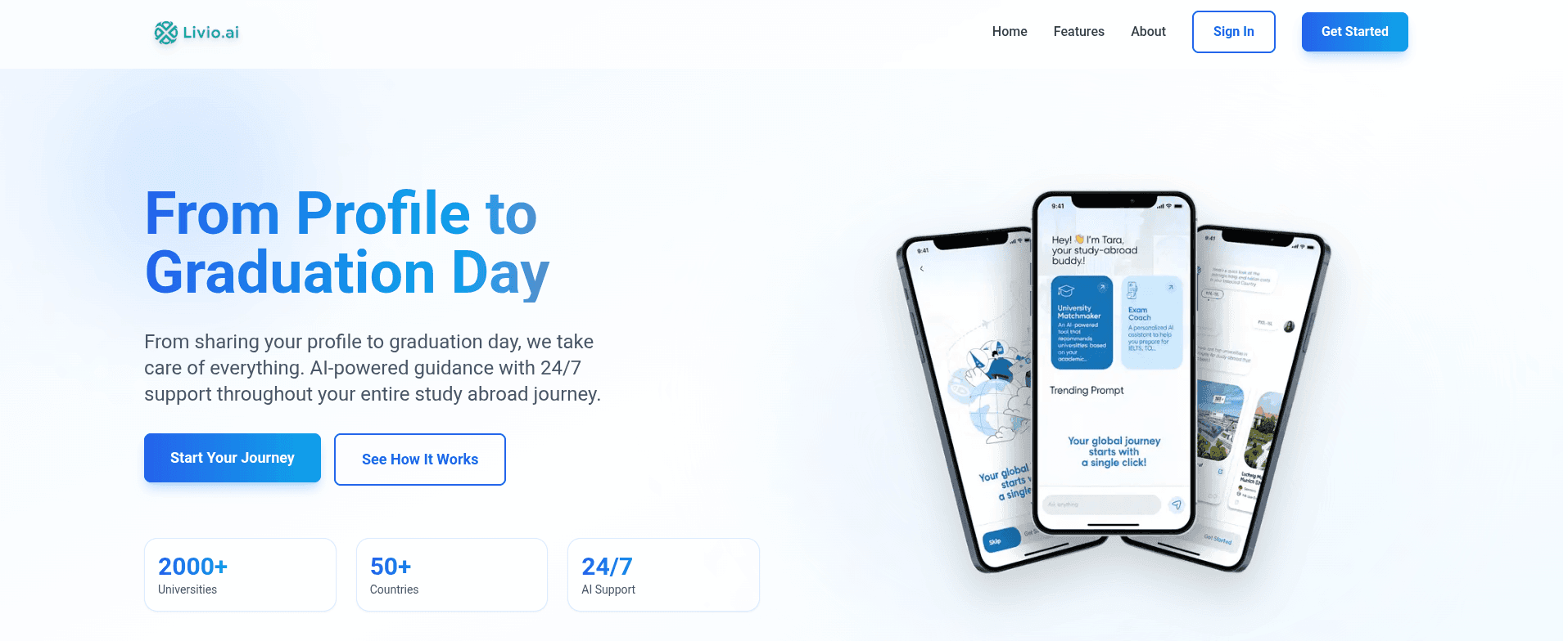 Livio.ai study abroad assistant shown across laptop and mobile