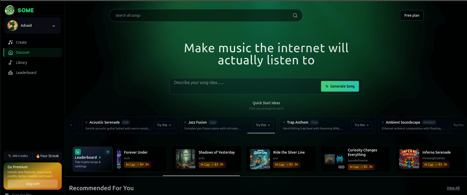 SoundOfMeme interface mixing audio and meme lyric prompts